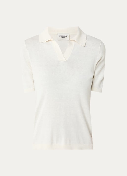Max Mara Fijngebreide top in zijdeblend - voorkant 3 gebroken wit