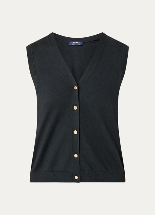 Max Mara Fijngebreide top met ronde hals - voorkant donkergroen