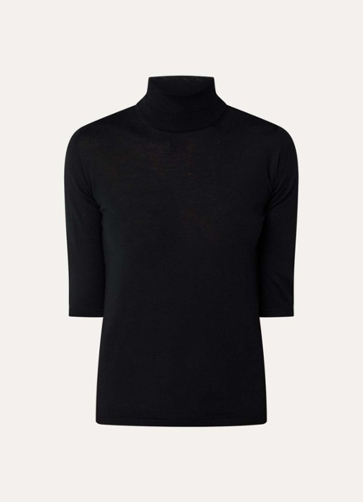 Max Mara Fijngebreide top van wol met col - voorkant 2 zwart