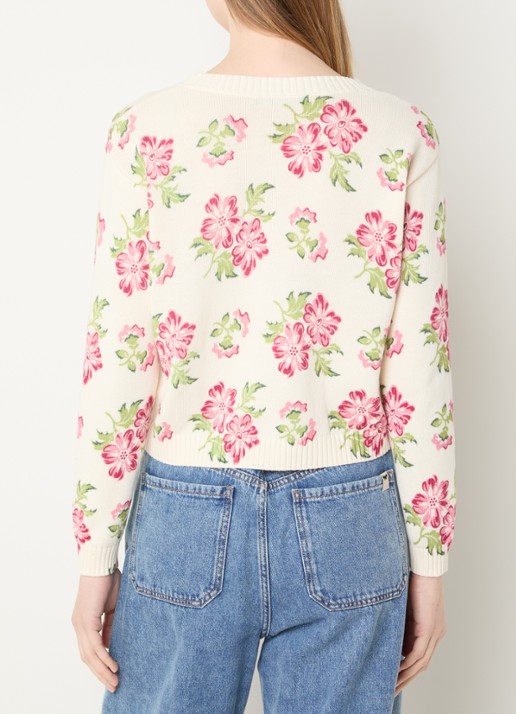 Max Mara Fijngebreide trui met bloemenprint - achterkant ivoor