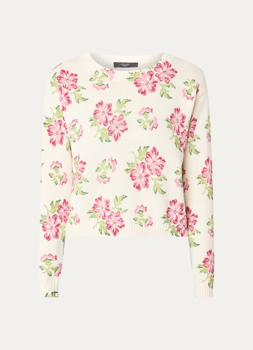 Max Mara Fijngebreide trui met bloemenprint - voorkant 2 ivoor