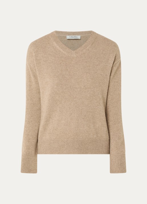 Max Mara Fijngebreide trui van kasjmier - voorkant 2 donkerbeige