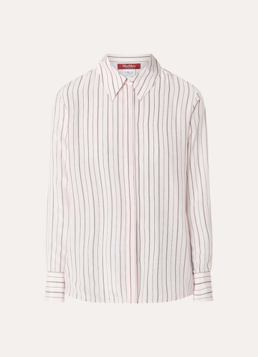 Max Mara Flirt blouse van zijde met streepprint - voorkant 2 lichtroze