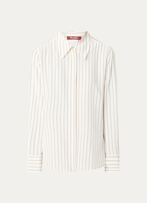 Max Mara Flirt blouse van zijde met streepprint - voorkant ivoor