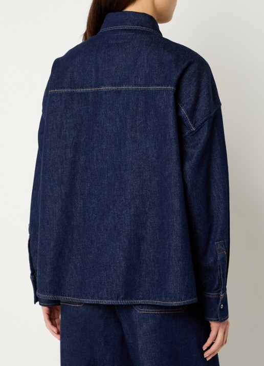 Max Mara Foggia blouse van denim met borstzak - achterkant 3 indigo