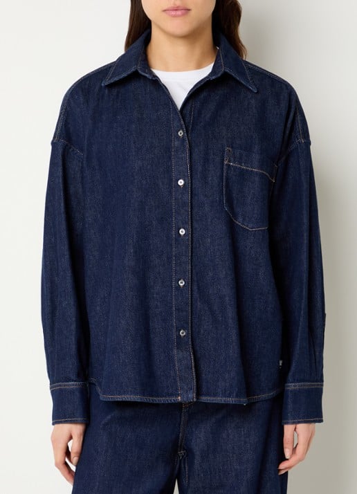 Max Mara Foggia blouse van denim met borstzak - detail 4 indigo