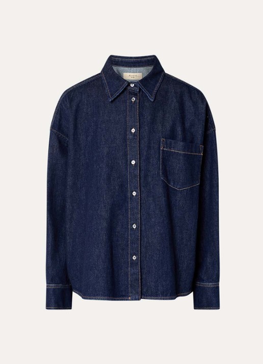 Max Mara Foggia blouse van denim met borstzak - voorkant indigo