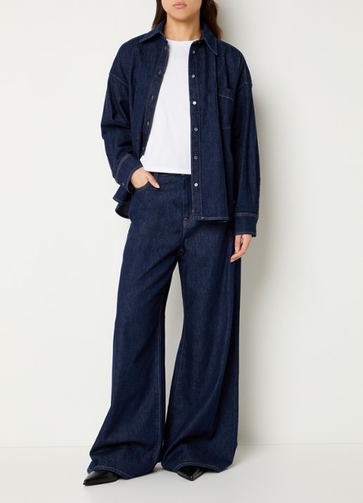 Max Mara Foggia blouse van denim met borstzak - voorkant 2 indigo