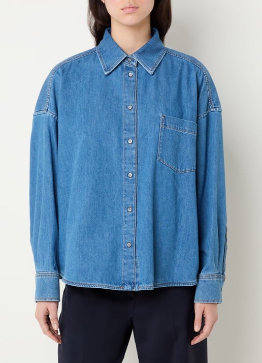 Max Mara Foggia blouse van denim met borstzak