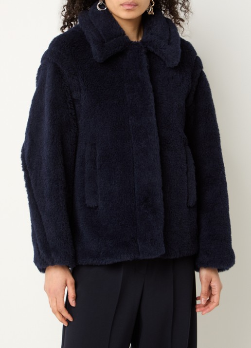 Max Mara Fuggito mantel in scheerwolblend met steekzakken - detail donkerblauw