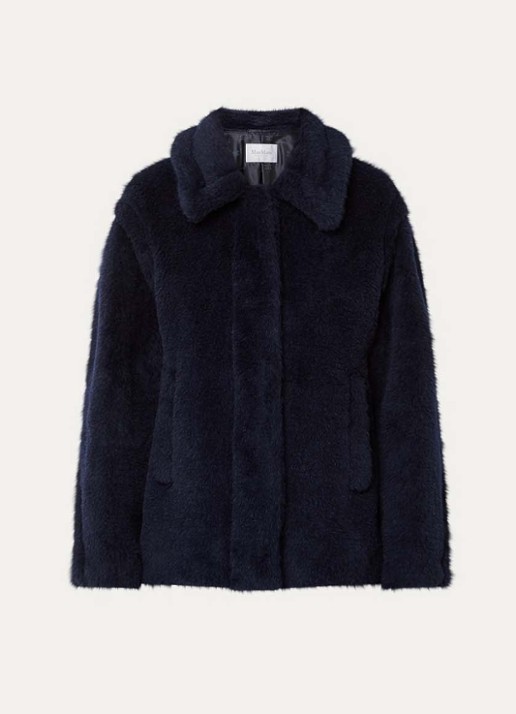 Max Mara Fuggito mantel in scheerwolblend met steekzakken - voorkant 2 donkerblauw