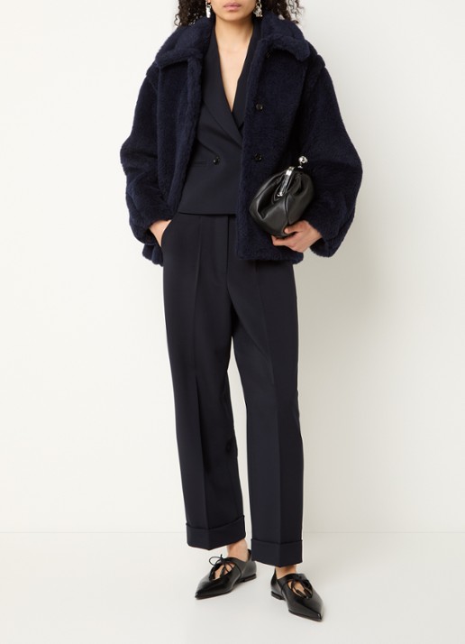 Max Mara Fuggito mantel in scheerwolblend met steekzakken - voorkant 3 donkerblauw