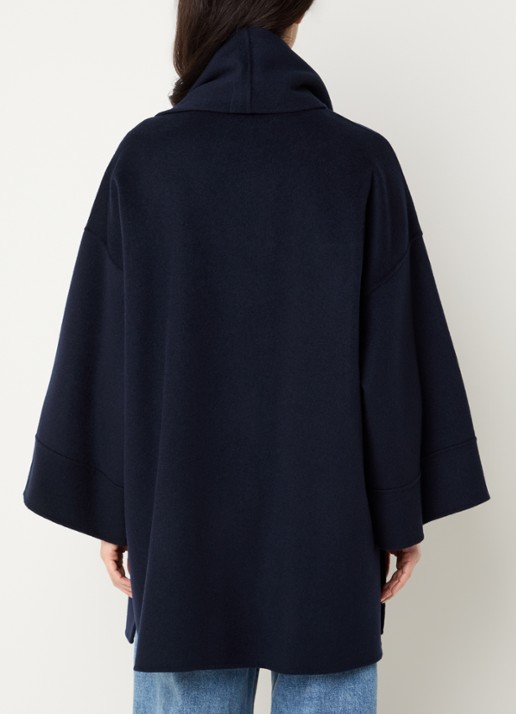 Max Mara Fulcro mantel in scheerwolblend met afneembare sjaalkraag - achterkant donkerblauw