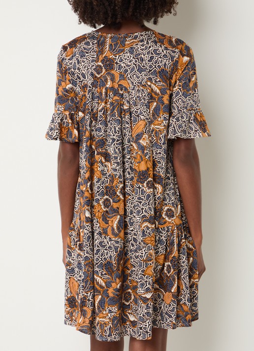 Max Mara Fuoco mini tuniekjurk met bloemenprint - achterkant donkerblauw