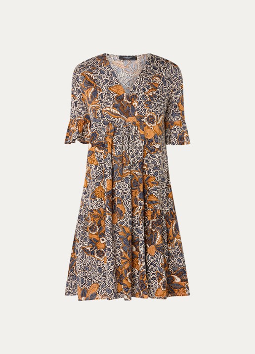 Max Mara Fuoco mini tuniekjurk met bloemenprint - voorkant 3 donkerblauw