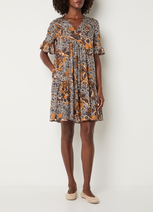 Max Mara Fuoco mini tuniekjurk met bloemenprint - voorkant 4 donkerblauw