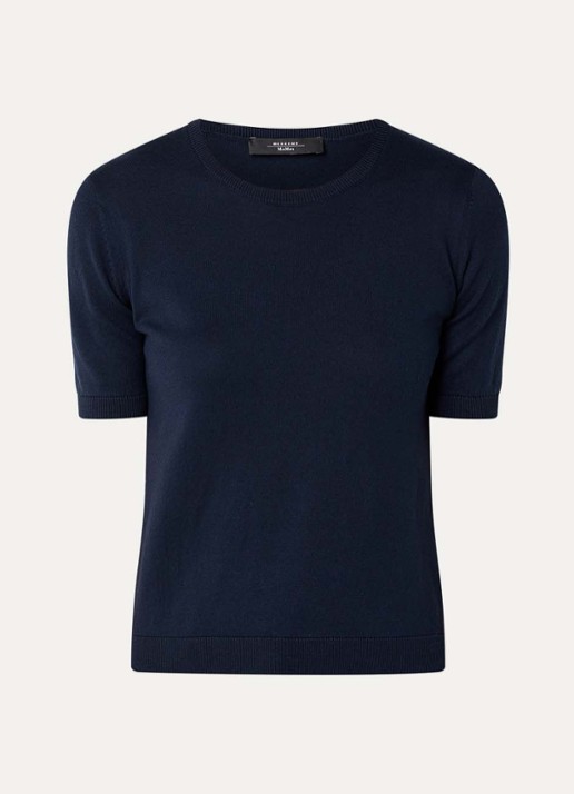 Max Mara Gabarra T-shirt van satijn - voorkant 3 donkerblauw