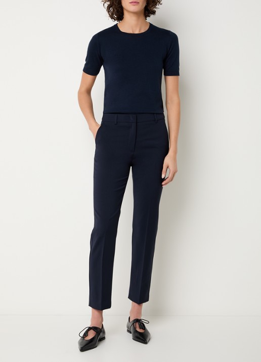 Max Mara Gabarra T-shirt van satijn - voorkant 4 donkerblauw