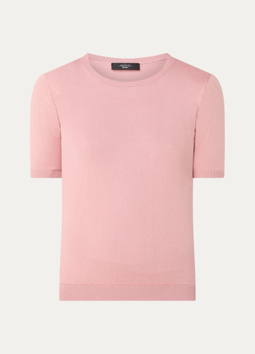 Max Mara Gabarra T-shirt van satijn - voorkant oudroze