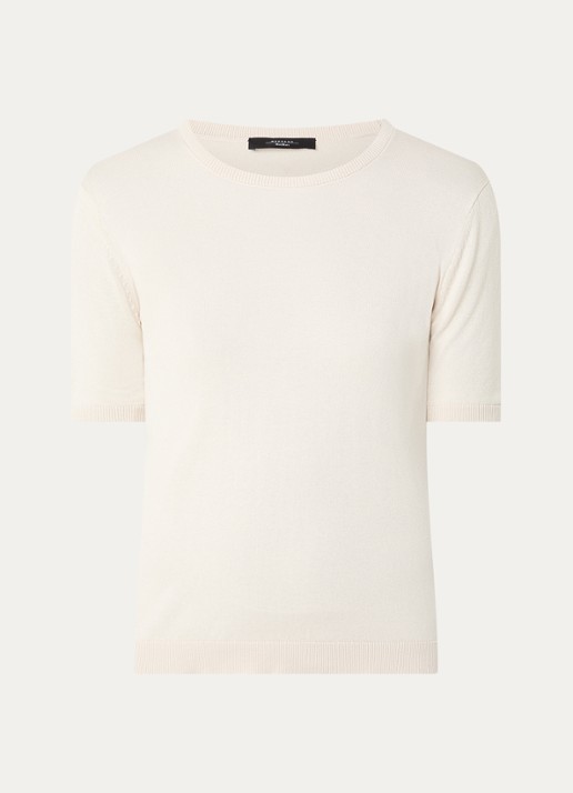 Max Mara Gabarra T-shirt van satijn - voorkant 3 vanillegeel