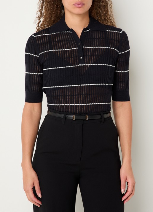 Max Mara Gallo fijngebreide top in zijdeblend - detail donkerblauw