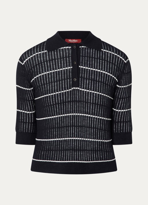 Max Mara Gallo fijngebreide top in zijdeblend - voorkant 3 donkerblauw