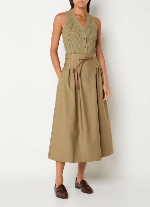 Max Mara Gebreid vest met ribstructuur - voorkant 2 khaki