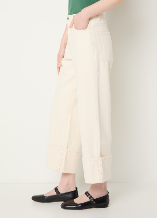 Max Mara Gesto high waist wide leg cropped jeans met gekleurde wassing - detail 4 gebroken wit