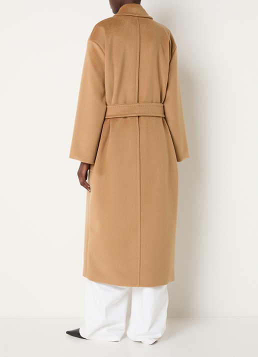 Max Mara Giambo mantel van scheerwol met strikceintuur - achterkant camel