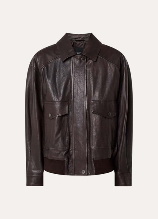 Max Mara Gigante jack van lamsleer - voorkant 3 donkerbruin