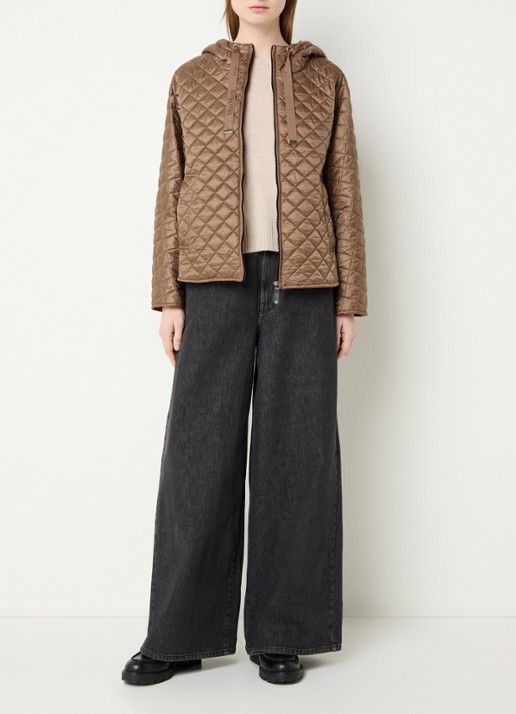 Max Mara Giorno gewatteerd jack met steekzakken en capuchon - voorkant 2 bruin