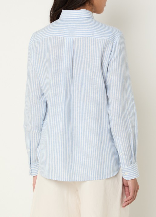 Max Mara Giurato blouse van linnen met streepprint - achterkant 3 lichtblauw