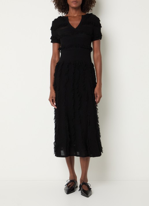 Max Mara Grazia grofgebreide midi jurk met franjes - detail 4 zwart