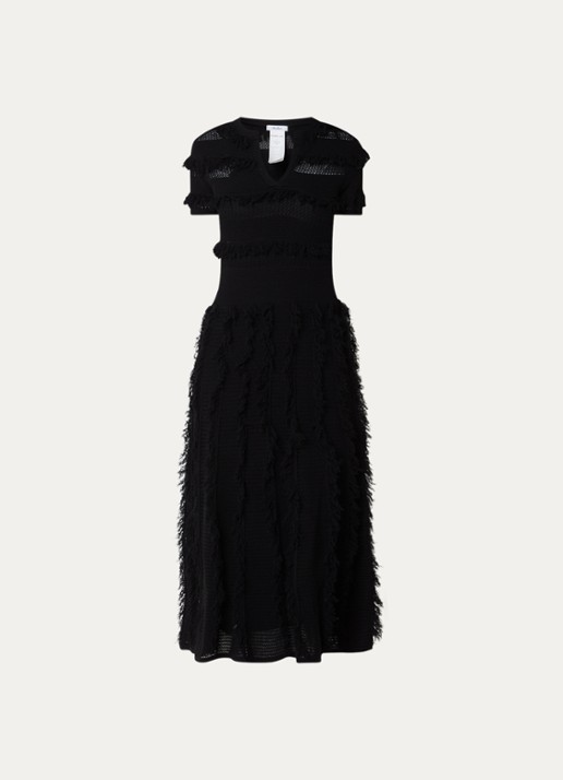 Max Mara Grazia grofgebreide midi jurk met franjes - voorkant 2 zwart