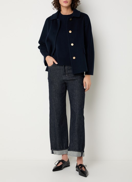 Max Mara Grazia mantel van scheerwol  - voorkant 3 donkerblauw