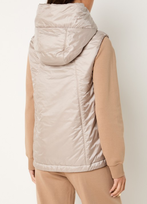 Max Mara Greengo gewatteerde bodywarmer met capuchon en waterafstotende coating - achterkant beige