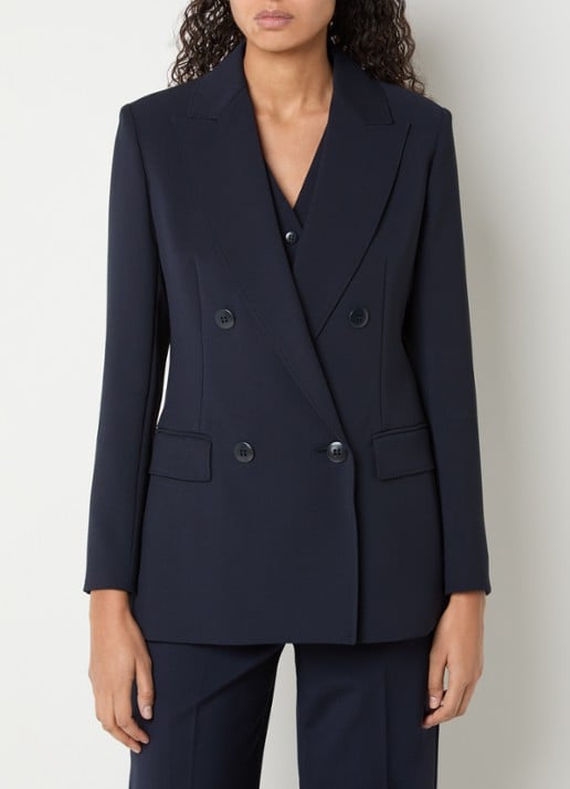 Max Mara Grembo double-breasted blazer van scheerwol met klepzakken - detail 3 donkerblauw