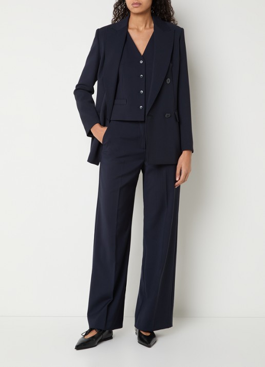 Max Mara Grembo double-breasted blazer van scheerwol met klepzakken - voorkant 2 donkerblauw