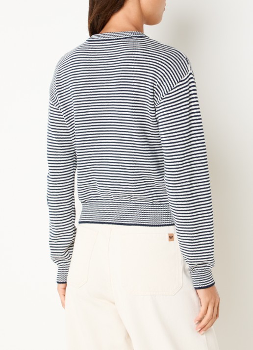 Max Mara Grofgebreid vest met streepprint - achterkant 4 donkerblauw