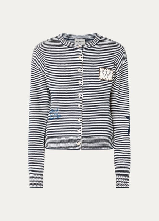 Max Mara Grofgebreid vest met streepprint - voorkant donkerblauw