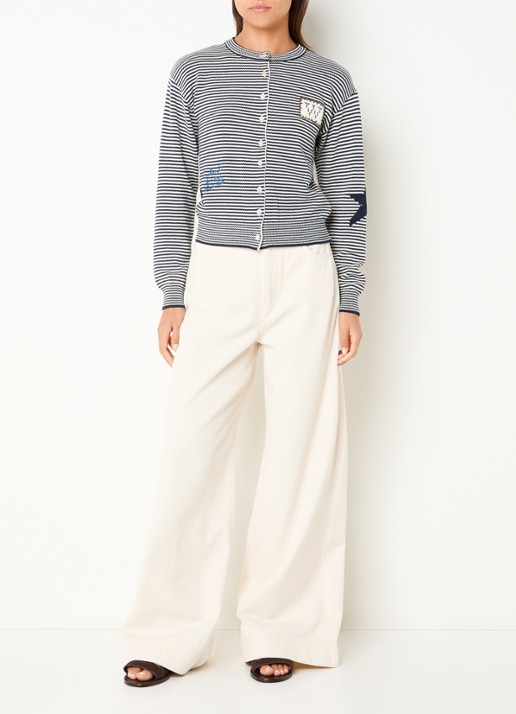 Max Mara Grofgebreid vest met streepprint - voorkant 2 donkerblauw