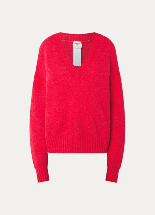 Max Mara Grofgebreide trui in wolblend met V-hals - voorkant 3 rood