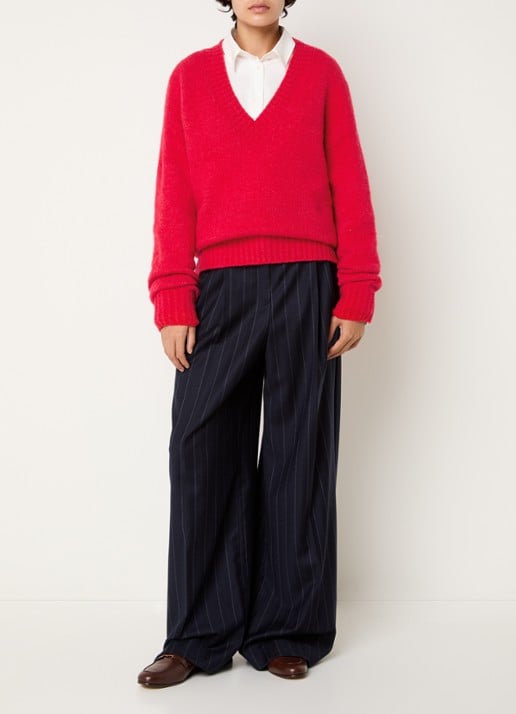 Max Mara Grofgebreide trui in wolblend met V-hals - voorkant 4 rood