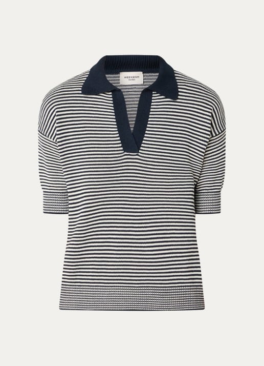 Max Mara Grofgebreide trui met streepprint - voorkant donkerblauw