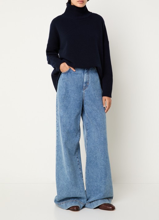 Max Mara Grofgebreide trui van wol met col - voorkant 2 donkerblauw