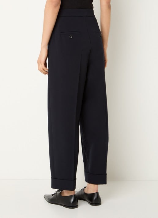 Max Mara High waist loose fit pantalon van scheerwol met steekzakken - achterkant donkerblauw