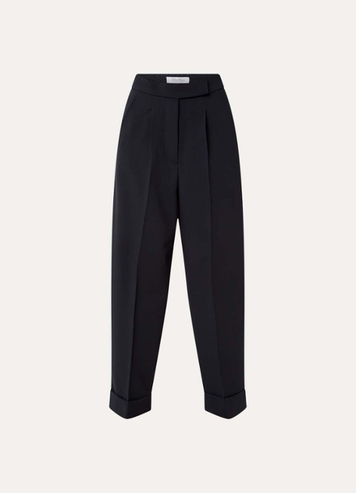 Max Mara High waist loose fit pantalon van scheerwol met steekzakken - voorkant 2 donkerblauw