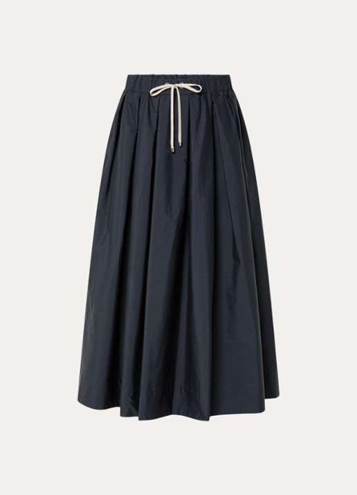 Max Mara High waist midi rok met trekkoord - voorkant staalblauw