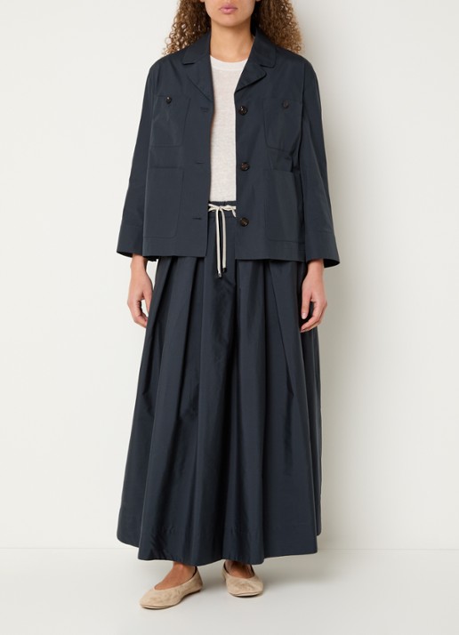Max Mara High waist midi rok met trekkoord - voorkant 2 staalblauw