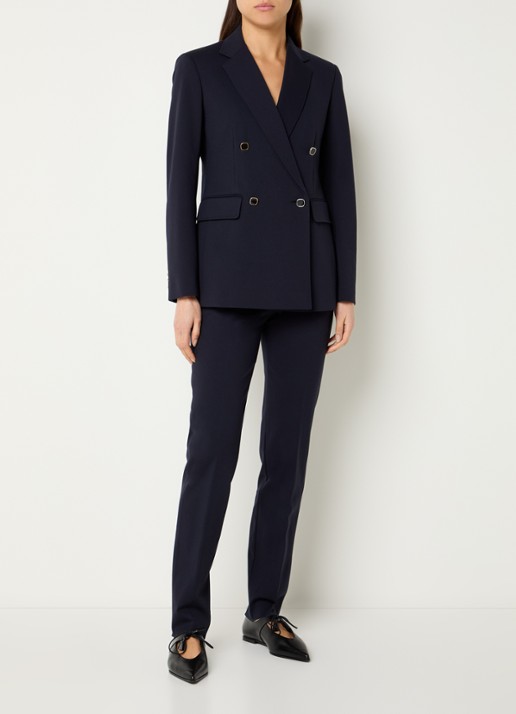 Max Mara High waist slim fit pantalon van jersey met steekzakken - voorkant 4 donkerblauw